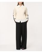 Japanischer gerader Pullover mit platzierten Streifen, ecru/marineblau