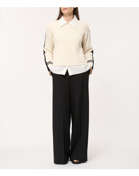 Japanischer gerader Pullover mit platzierten Streifen, ecru/marineblau