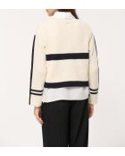 Japanischer gerader Pullover mit platzierten Streifen, ecru/marineblau