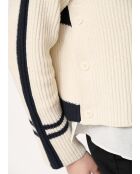 Japanischer gerader Pullover mit platzierten Streifen, ecru/marineblau