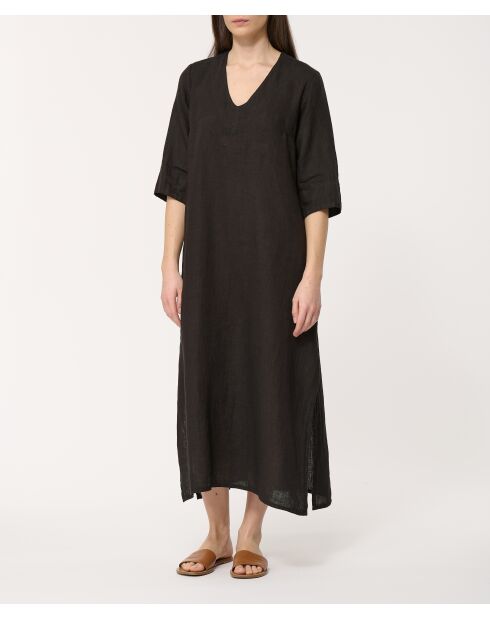 Langes schwarzes Leinenkleid Jordani