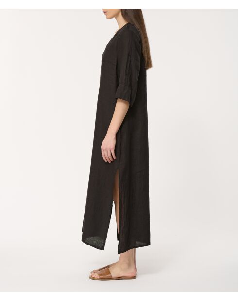 Langes schwarzes Leinenkleid Jordani