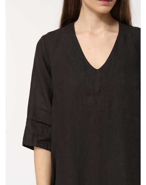 Langes schwarzes Leinenkleid Jordani