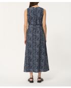Jopongu marineblaues, tailliertes langes Baumwollkleid in Neo-Plaid
