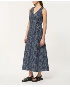 Jopongu marineblaues, tailliertes langes Baumwollkleid in Neo-Plaid