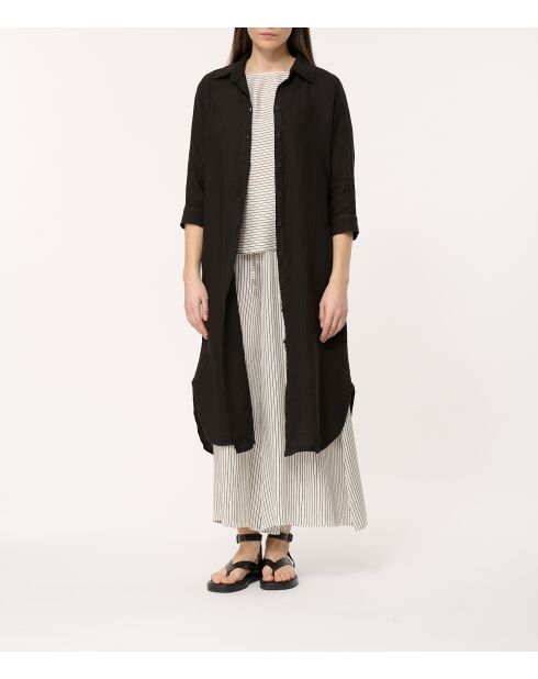 Schwarzes gerades Hemdkleid Talicia aus Leinen