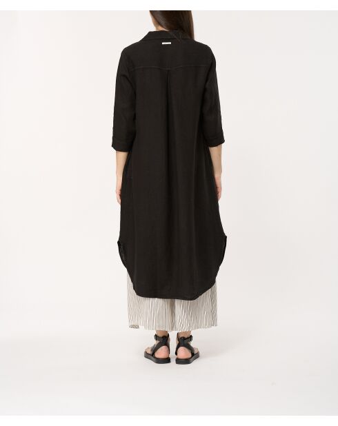 Schwarzes gerades Hemdkleid Talicia aus Leinen