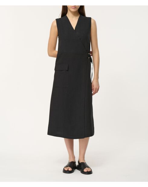 Jane langes Wickelkleid aus Leinenmischung, schwarz