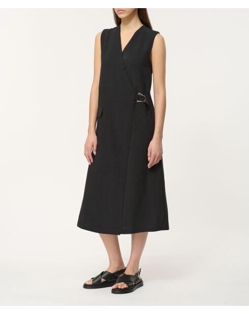 Jane langes Wickelkleid aus Leinenmischung, schwarz