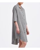 Mittellanges Kleid aus grauem Baumwollgaze-Hemd mit karierter Babette