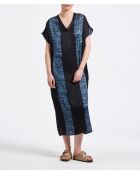 Tabea marineblauwe gestreepte lange jurk met stropdas en kleurstof en overtrek