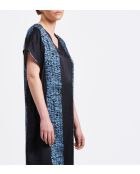 Tabea marineblauwe gestreepte lange jurk met stropdas en kleurstof en overtrek