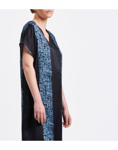 Tabea marineblauwe gestreepte lange jurk met stropdas en kleurstof en overtrek