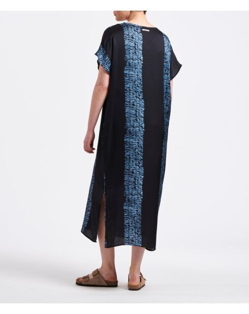 Tabea marineblauwe gestreepte lange jurk met stropdas en kleurstof en overtrek