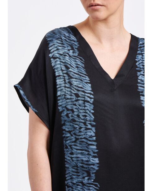 Tabea marineblauwe gestreepte lange jurk met stropdas en kleurstof en overtrek