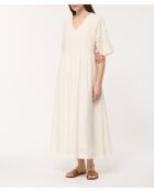 Ecrufarbenes, besticktes Oversize-Kleid aus Baumwollvoile Johanna