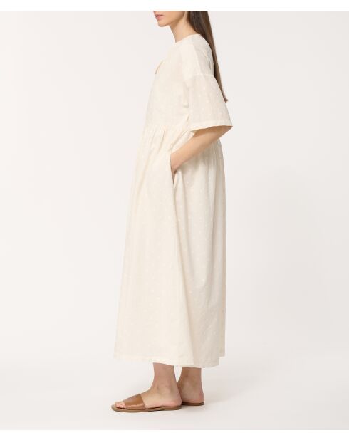 Ecrufarbenes, besticktes Oversize-Kleid aus Baumwollvoile Johanna