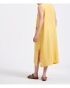 Bonita gelbes, mittellanges, ärmelloses, ausgestelltes Leinenkleid