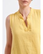 Bonita gelbes, mittellanges, ärmelloses, ausgestelltes Leinenkleid