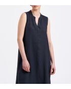 Bonita marineblaues, ärmelloses, mittellanges Leinenkleid mit ausgestelltem Ausschnitt