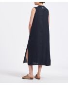 Bonita marineblaues, ärmelloses, mittellanges Leinenkleid mit ausgestelltem Ausschnitt