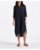 Marineblauwe uitlopende hemdjurk van zacht linnen Talicia