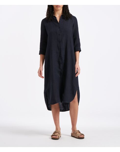 Marineblauwe uitlopende hemdjurk van zacht linnen Talicia