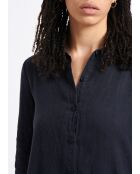 Marineblauwe uitlopende hemdjurk van zacht linnen Talicia