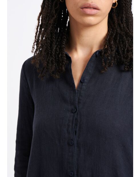 Marineblauwe uitlopende hemdjurk van zacht linnen Talicia