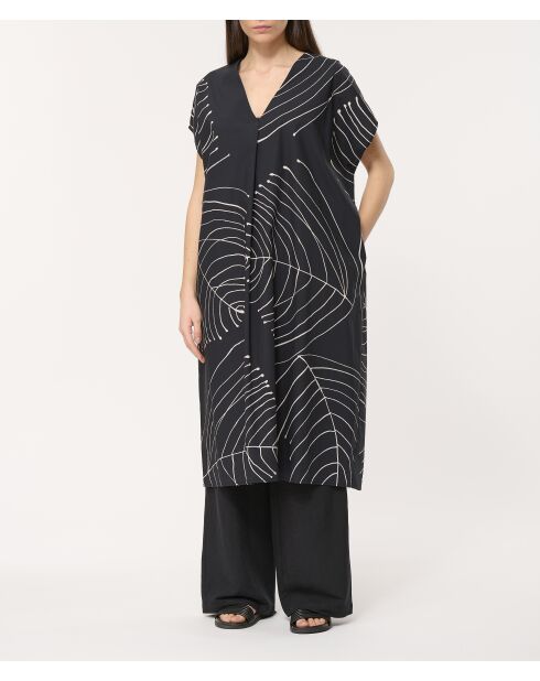 Zwarte rechte jurk van katoenen popeline met Bunta-print