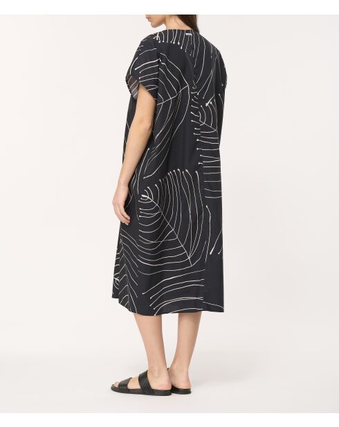 Zwarte rechte jurk van katoenen popeline met Bunta-print