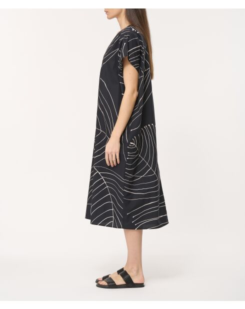 Zwarte rechte jurk van katoenen popeline met Bunta-print