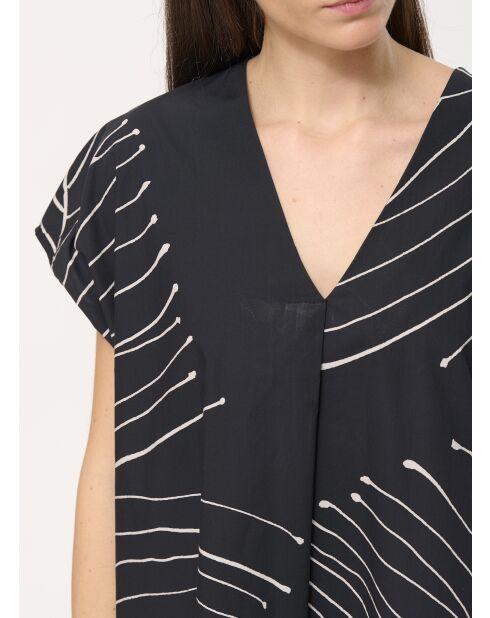 Zwarte rechte jurk van katoenen popeline met Bunta-print