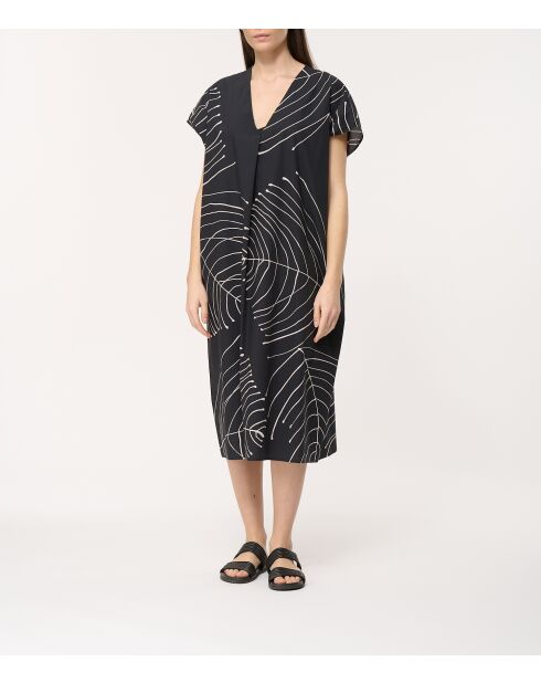 Ecru Bunta gerades Kleid aus bedruckter Baumwollpopeline