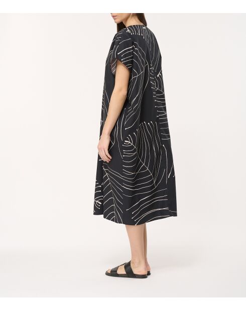 Ecru Bunta gerades Kleid aus bedruckter Baumwollpopeline