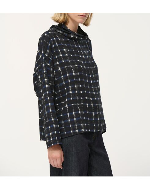 Marineblauwe oversized top met ruitjes Camu