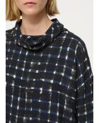 Marineblauwe oversized top met ruitjes Camu