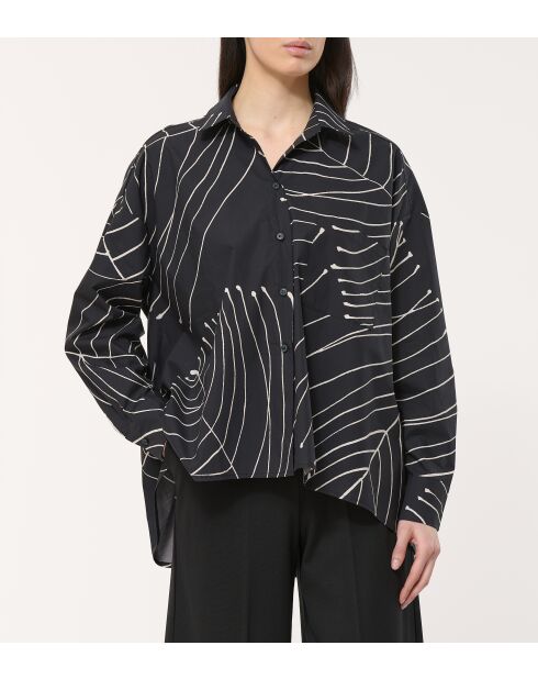 Oversize-Baumwollhemd mit Gemüseprint Basma in Schwarz