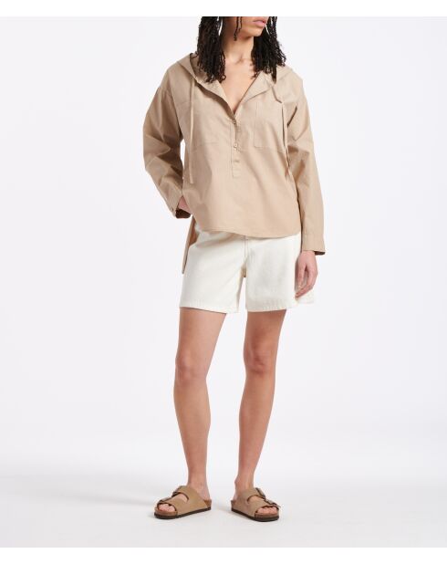 Tuc Coquillage ausgestellte Shorts aus ecrufarbener Baumwollgabardine mit hoher Taille