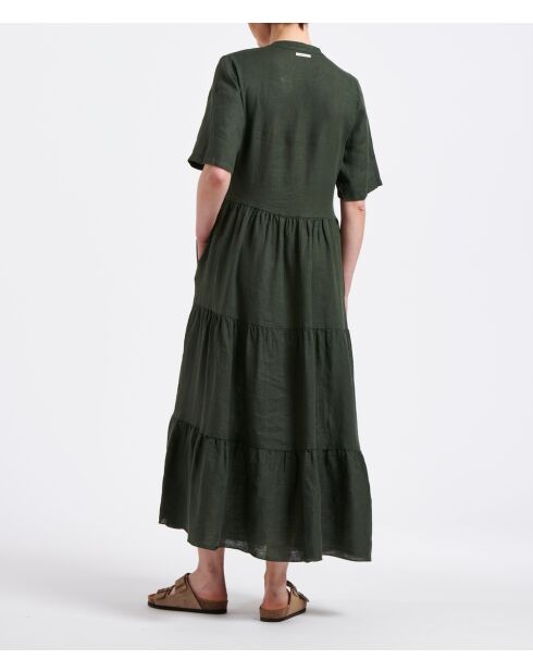 Khakifarbenes mehrlagiges Maxikleid Birmani aus Leinen