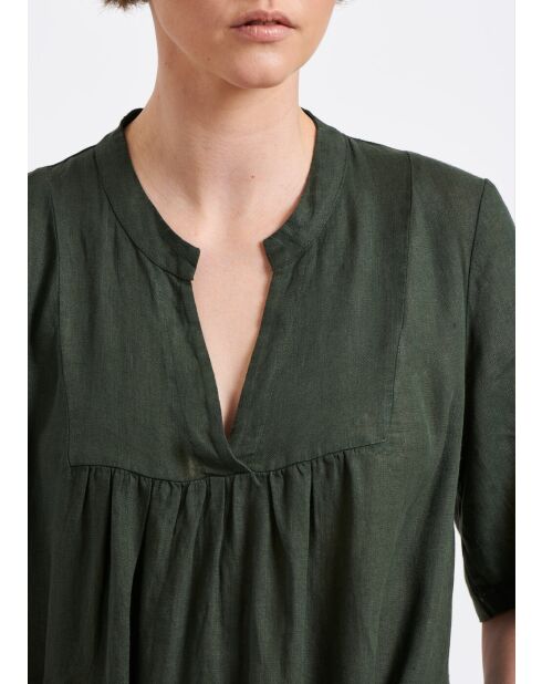 Khakifarbenes mehrlagiges Maxikleid Birmani aus Leinen