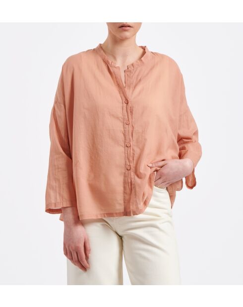 Tiriane sorbet - Oversized hemd van oudroze katoenvoile
