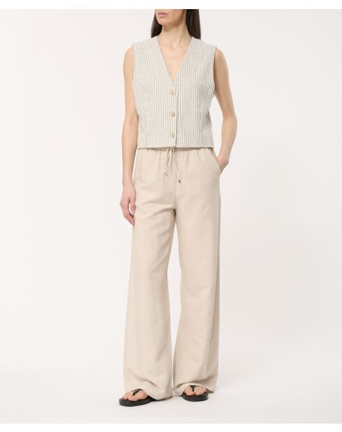 Jasha lichtgrijs mouwloos vest van katoen met reliëfstrepen