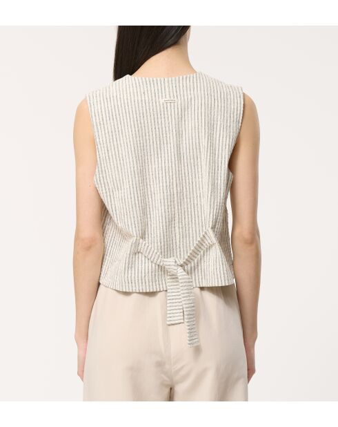 Jasha lichtgrijs mouwloos vest van katoen met reliëfstrepen
