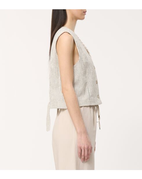 Jasha lichtgrijs mouwloos vest van katoen met reliëfstrepen