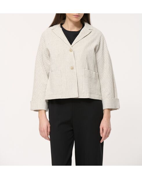 Grijze lichte grijze katoenen jas met wafelstrepen en wafelstrepen, losse pasvorm