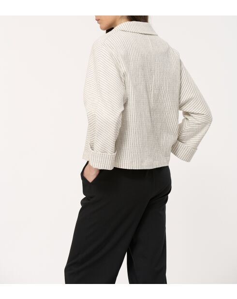 Grijze lichte grijze katoenen jas met wafelstrepen en wafelstrepen, losse pasvorm