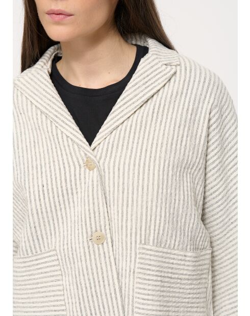 Grijze lichte grijze katoenen jas met wafelstrepen en wafelstrepen, losse pasvorm