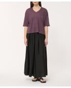 T-shirt van linnen met open pasvorm in berlijns pruim en gevlamd linnen