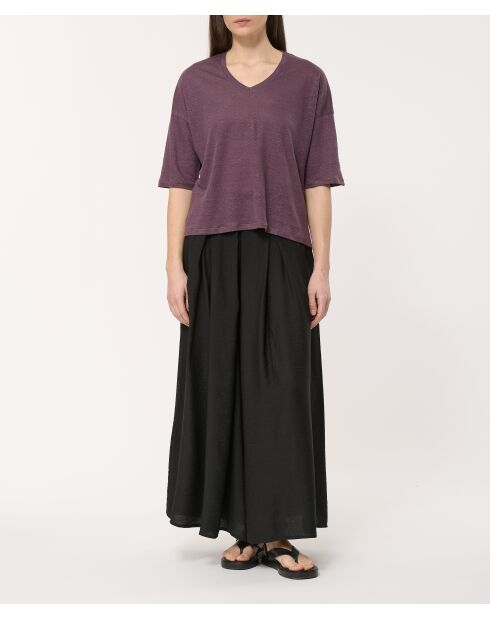 T-shirt morbida Berlin in lino fiammato prugna